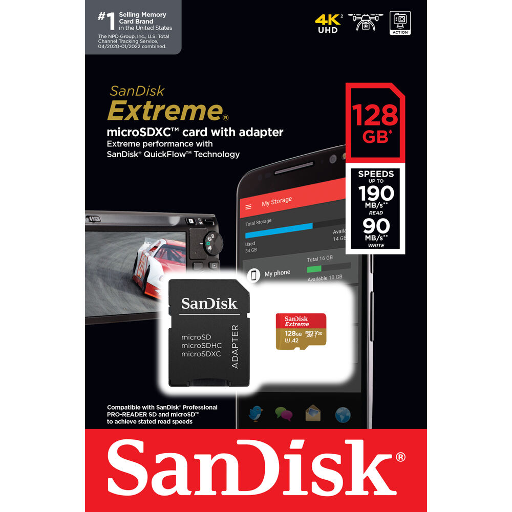 SanDisk 128GB Extreme UHS-I microSDXC Memory Card with SD Adapter - GP Pro