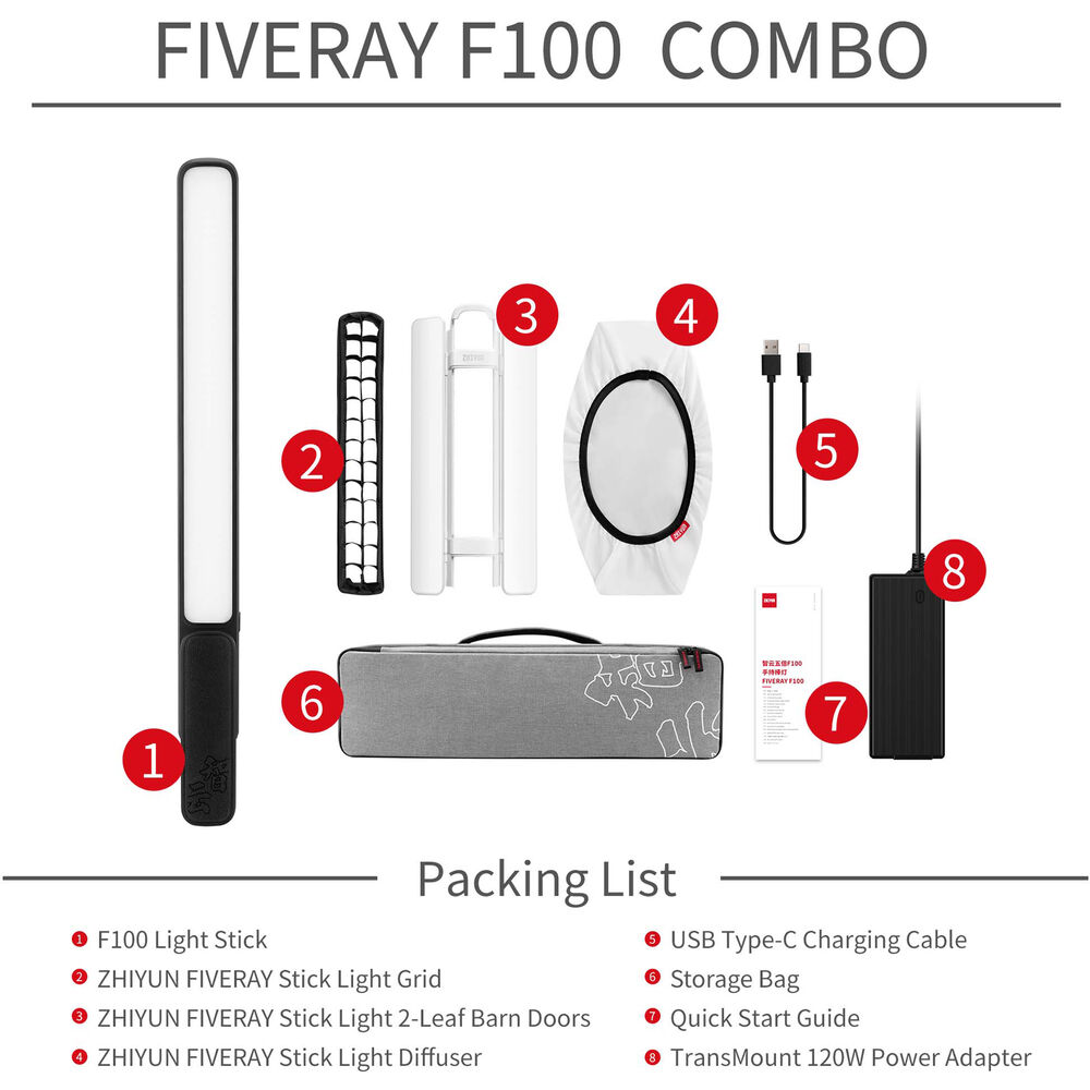 F100 Zhiyun FIVERAY F100 RGB LED Light Stick Combo (Black, 19.8")