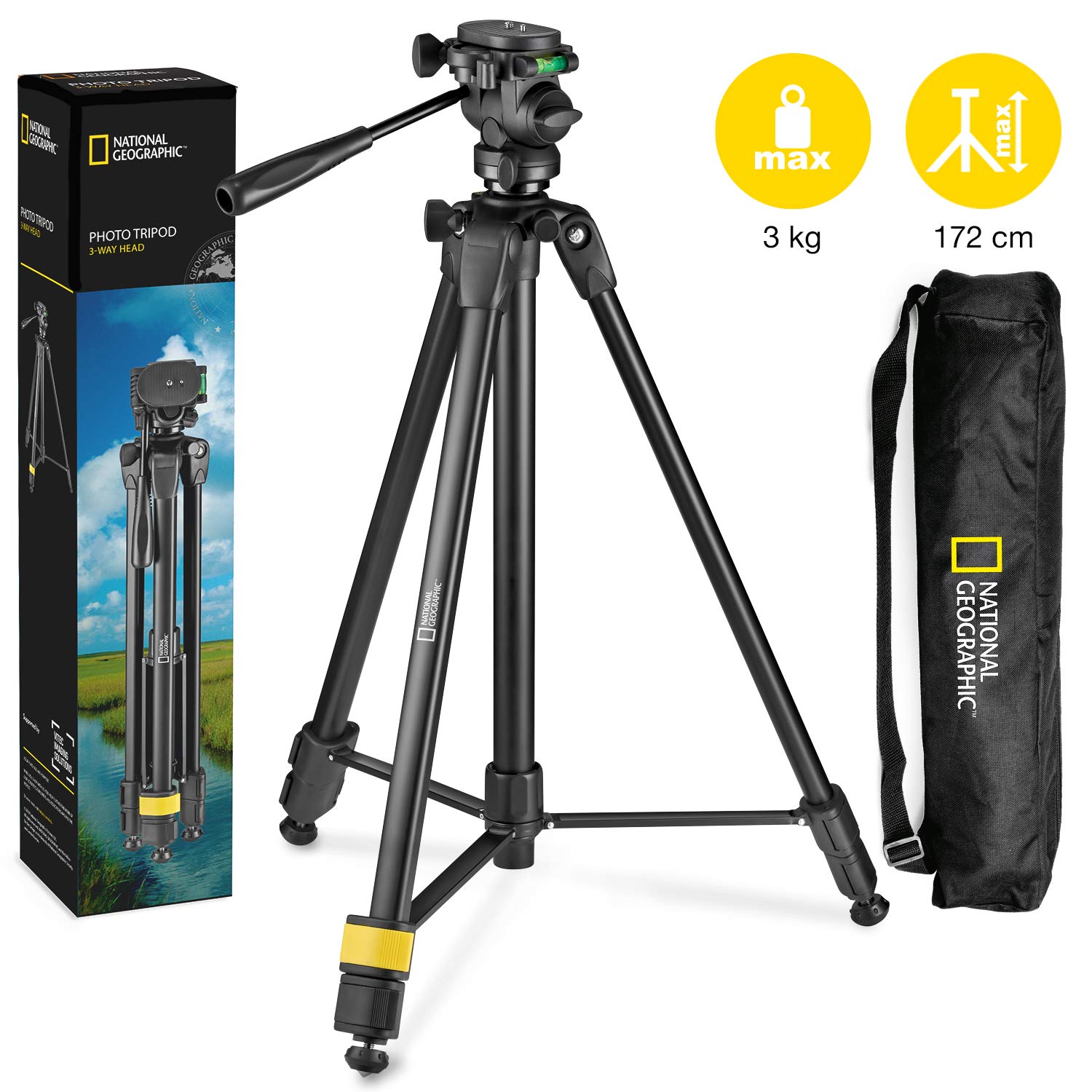 National Geographic NGHP004 Photo Tripod Kit with Monopod, Carrying Bag, 3-Way Head