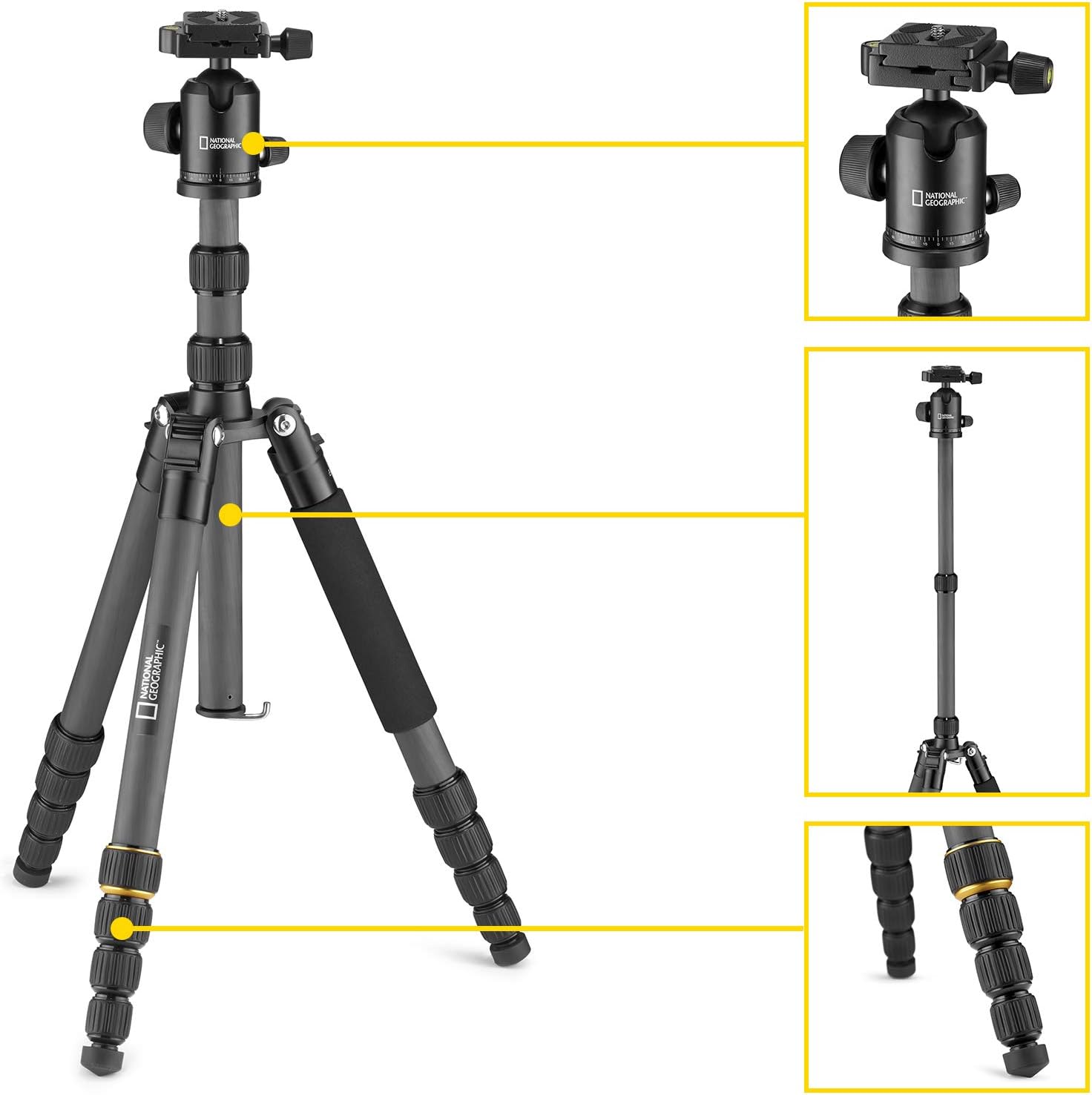 National Geographic (NGR004TCF) Travel Photo Tripod Kit with Monopod, Carbon Fibre, 5-Section Legs