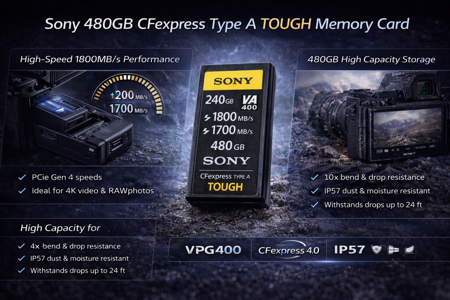 Sony 480GB CFexpress 4.0 Type A TOUGH Memory Card