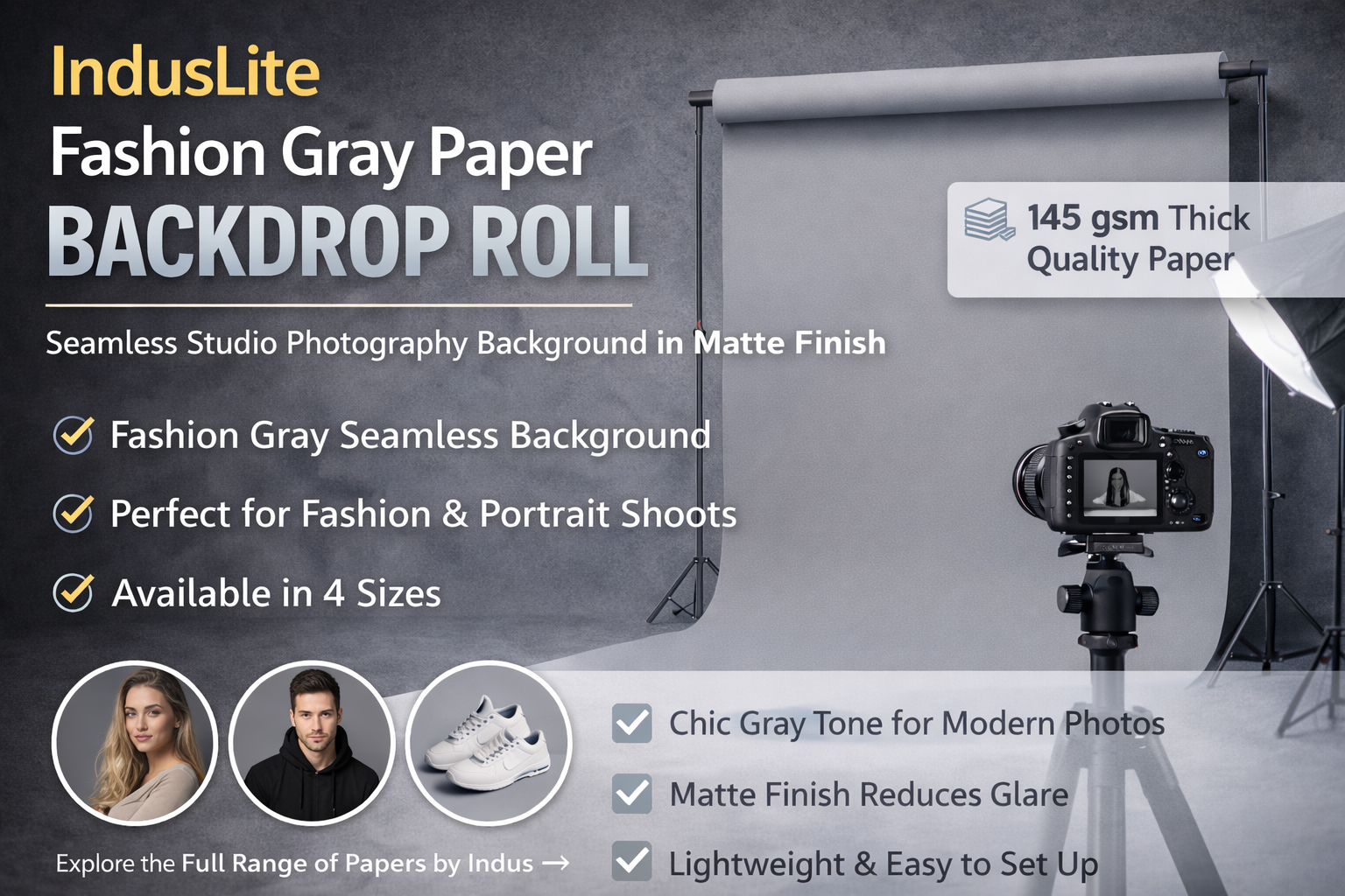 IndusLite Fashion Gray Paper Backdrop Roll (INDL-01)