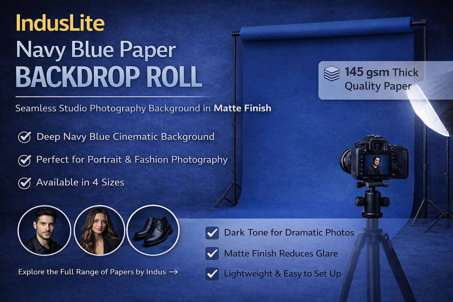 IndusLite Navy Blue Paper Backdrop Roll (INDL-03)