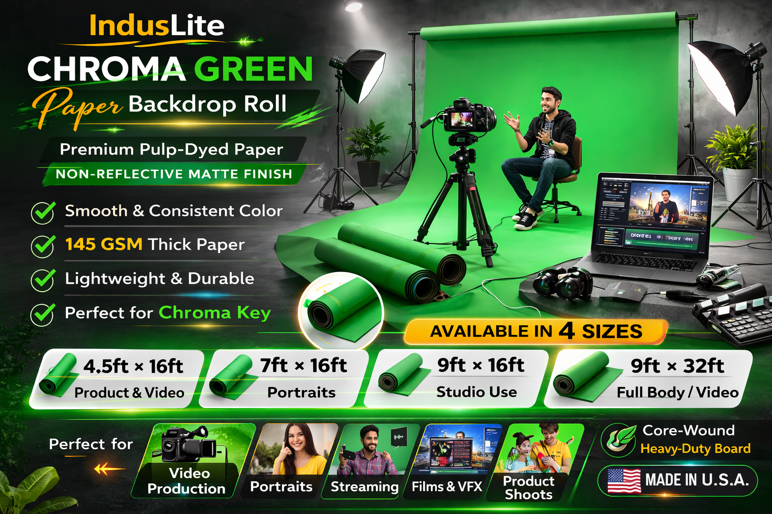 IndusLite Chroma Green Paper Backdrop Roll (INDL-13) 