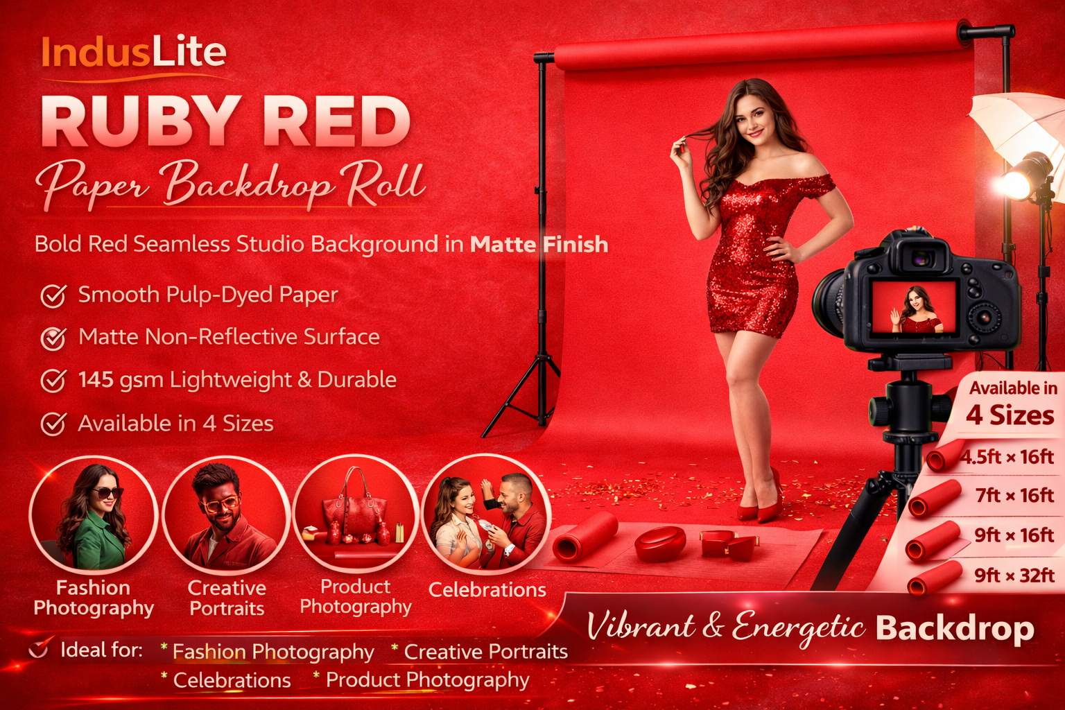 IndusLite Ruby Red Paper Backdrop Roll (INDL-15) 