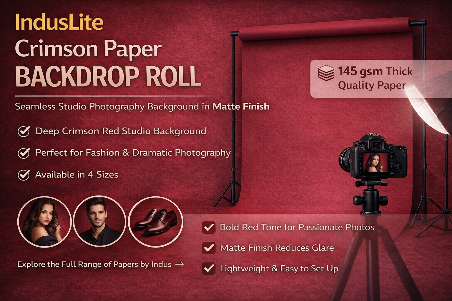 IndusLite Crimson Paper Backdrop Roll (INDL-08)