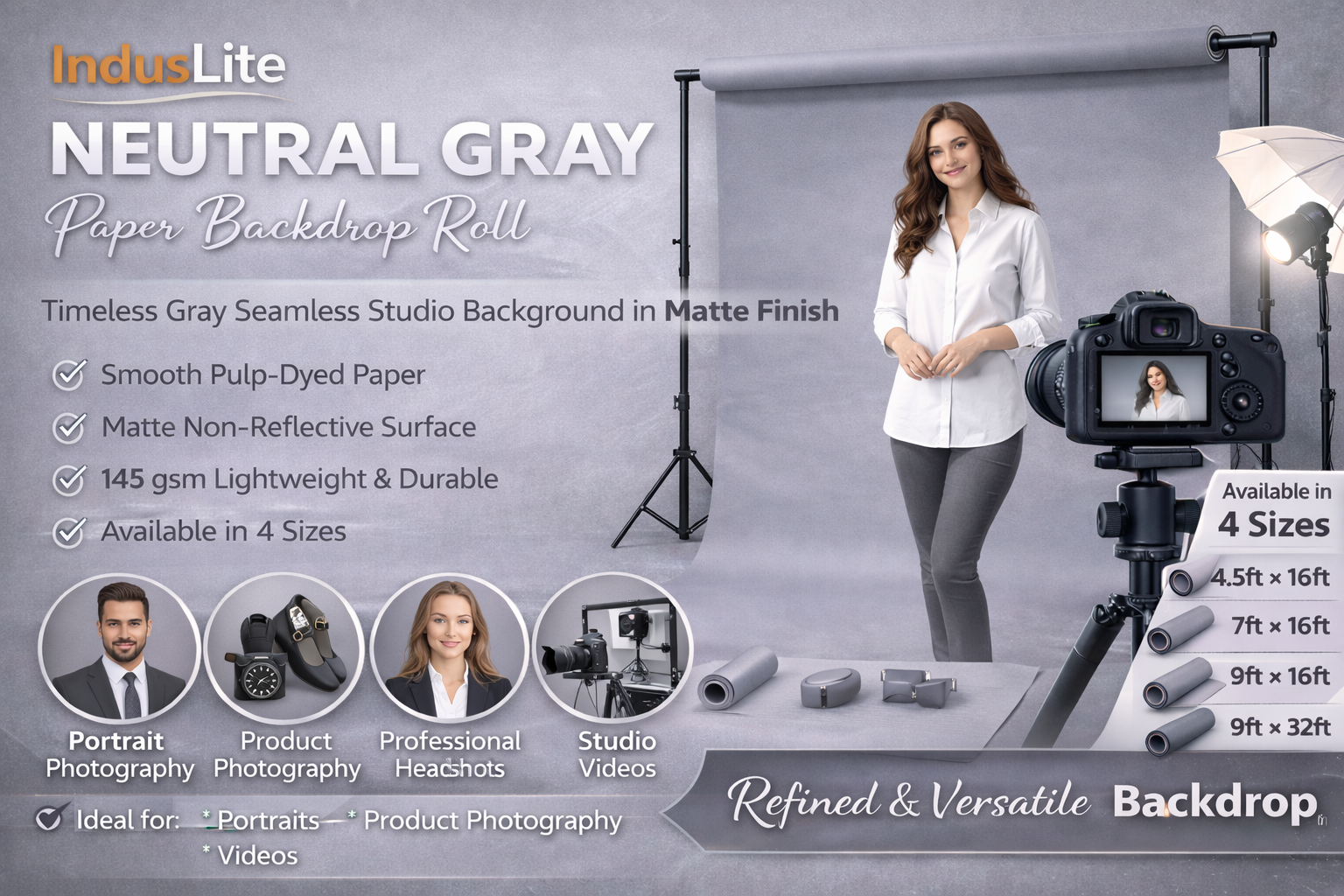 IndusLite Neutral Gray Paper Backdrop Roll (INDL-20)