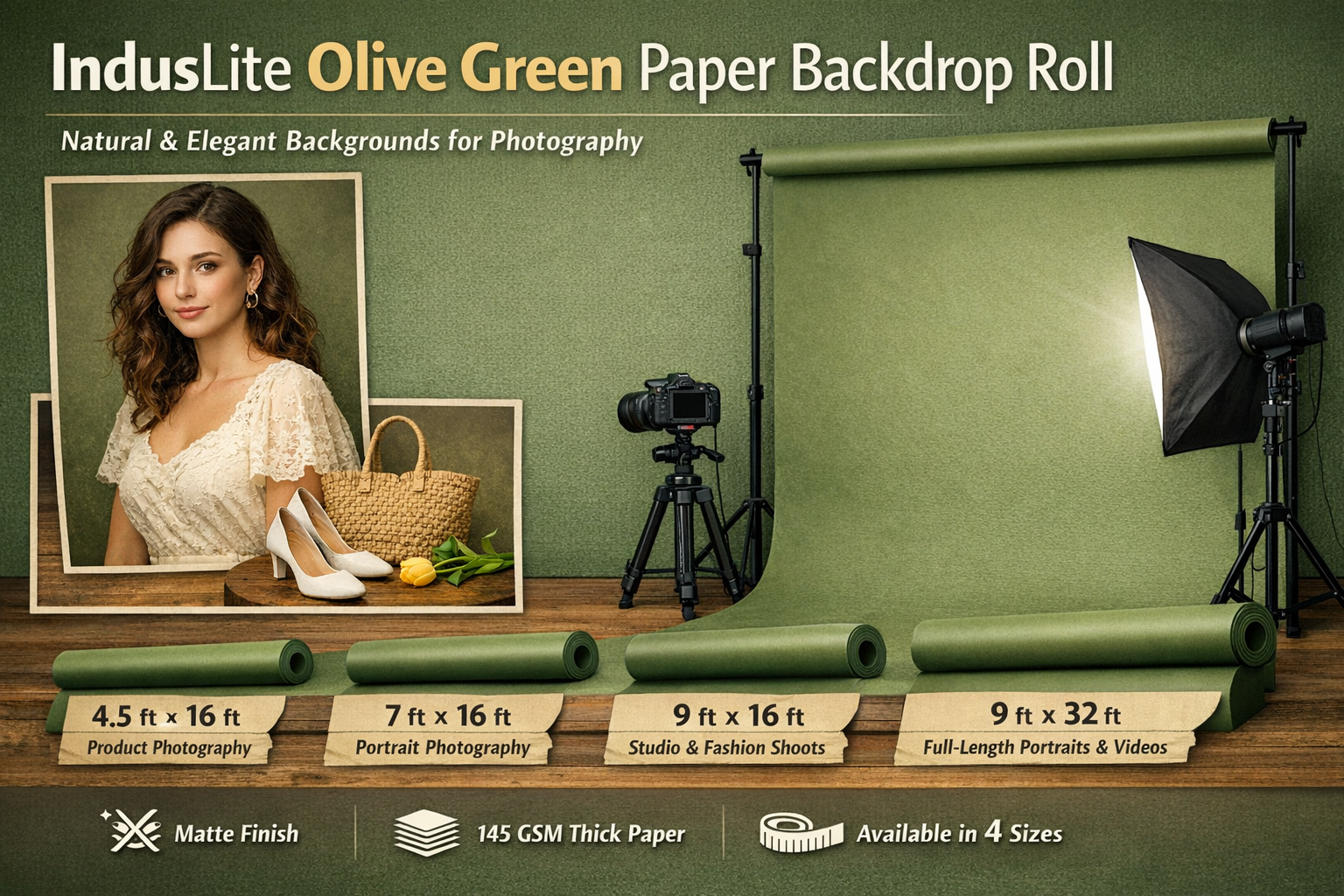IndusLite Olive Green Paper Backdrop Roll (INDL-21)