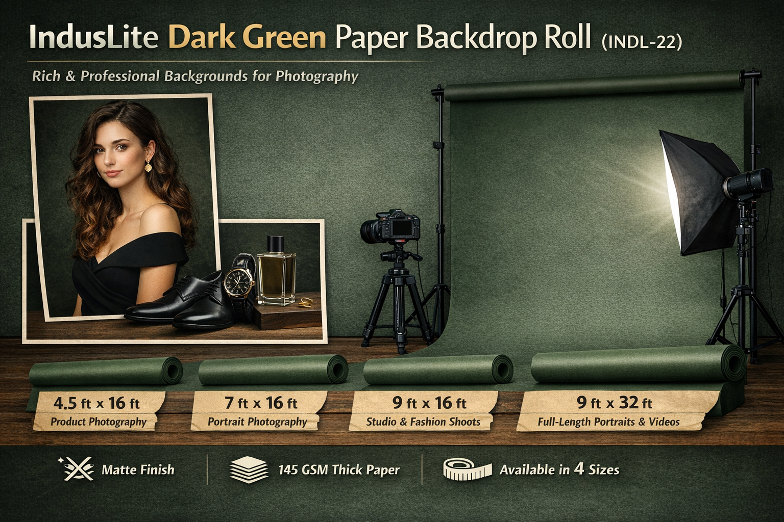 IndusLite Dark Green Paper Backdrop Roll (INDL-22)