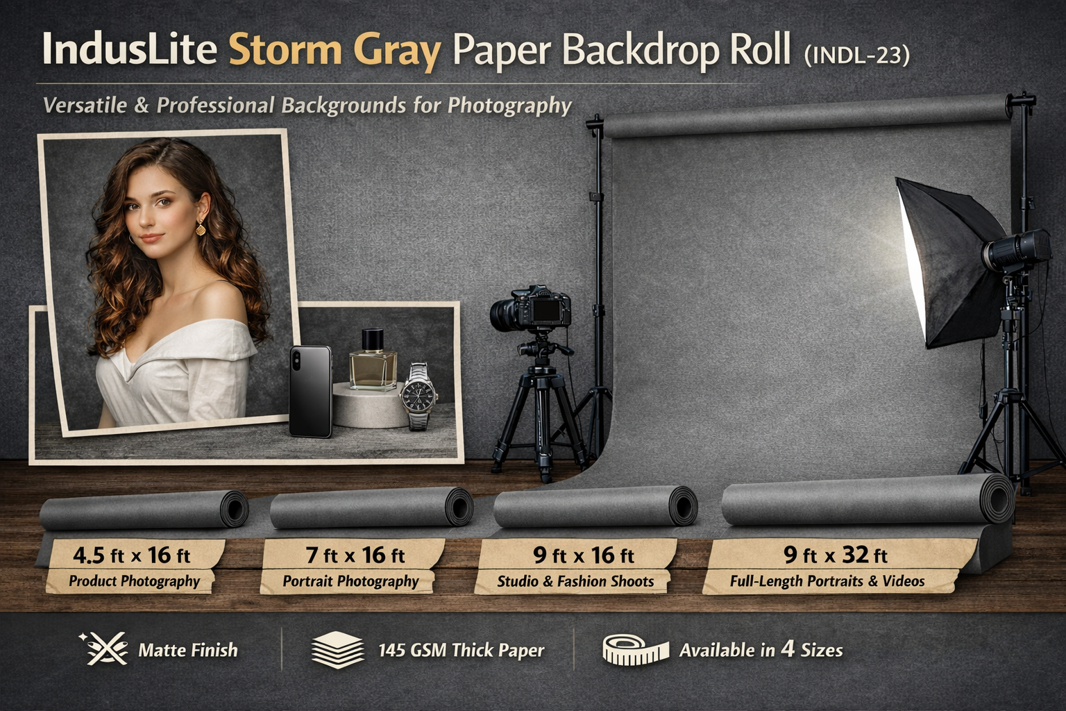 IndusLite Storm Gray Paper Backdrop Roll (INDL-23)