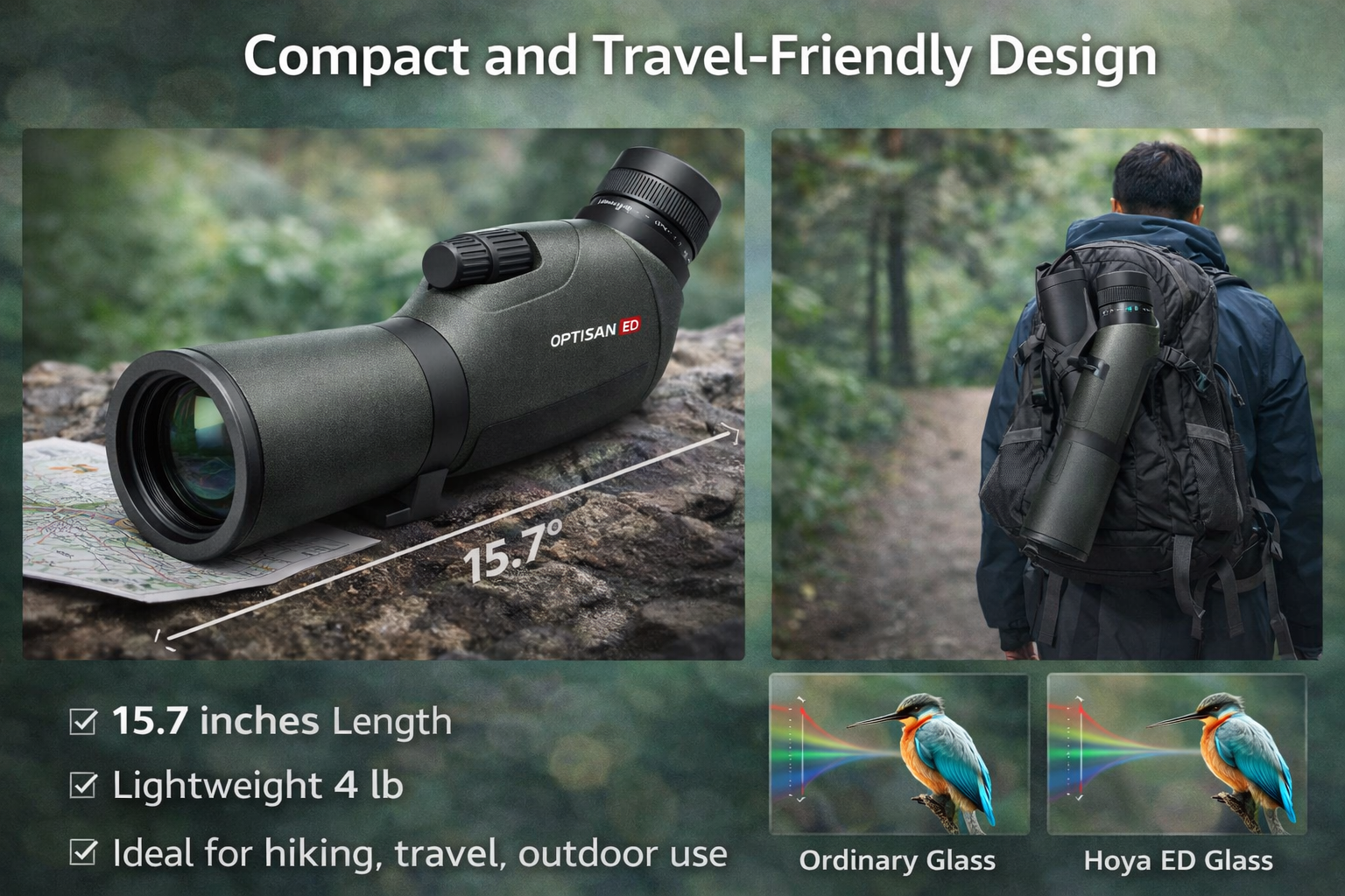 Optisan 15-60x80 PL ED Angled Spotting Scope