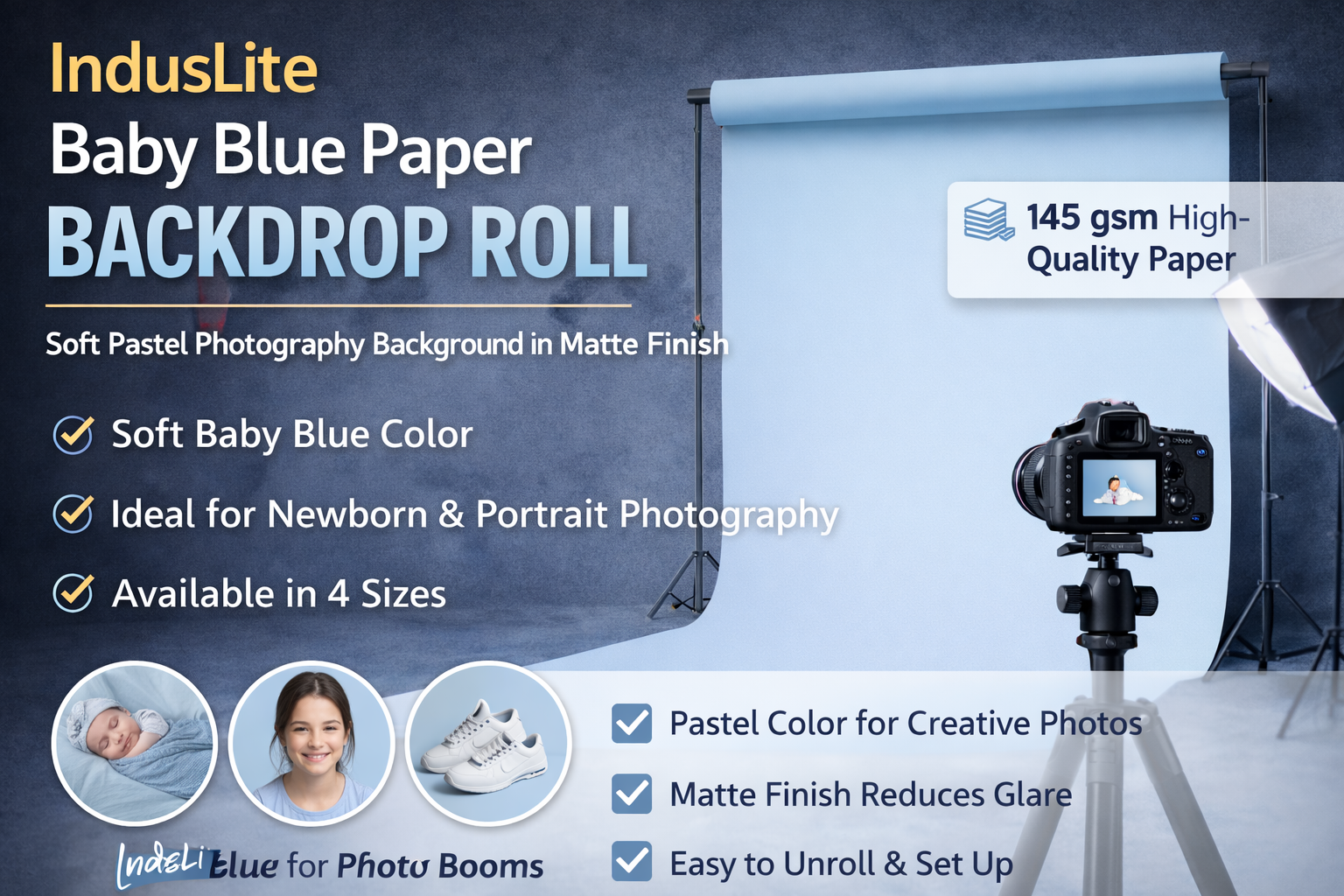 IndusLite Baby Blue Paper Backdrop Roll (INDL-00)